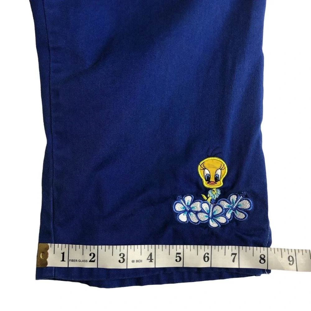 Vintage Y2K Looney Tunes Tweety Bird Bermuda Shorts Girls XL Blue Embroidered